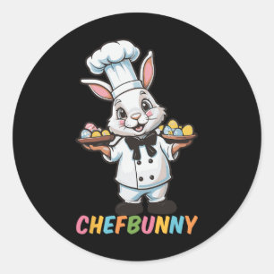 Pegatina Redonda Chefbunny Cook Hare Gracioso Día de Pascua Hombres
