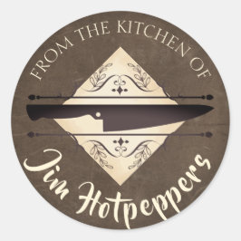Pegatina Redonda Chefs de cuero falso cuchillo de la cocina de etiq