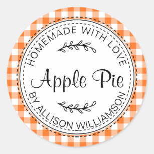 Pegatina Redonda Cheque de Naranja vibrante de Apple Pie casero y r