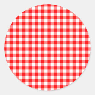 Pegatina Redonda Cheques de Gingham rojo y blanco