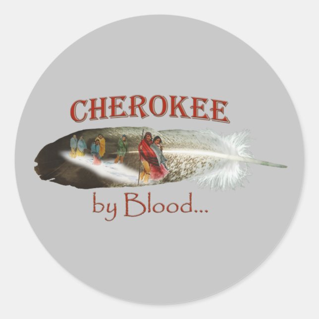 Pegatina Redonda Cherokee por sangre (Anverso)