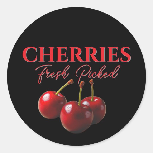 Pegatina Redonda Cherries fresh picked  (Anverso)