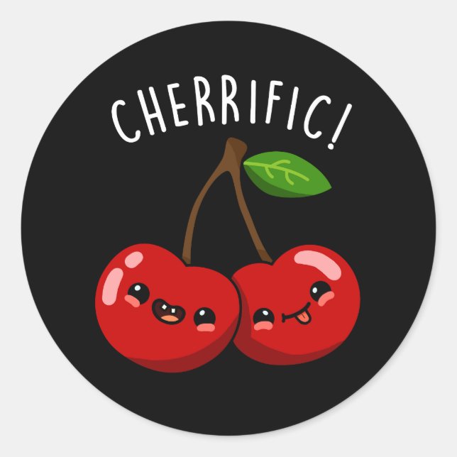 Pegatina Redonda Cherrific Funny Red Cherry Pun Dark BG (Anverso)