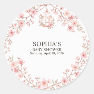 Pegatina Redonda Cherry Blossom Baby Shower en Español