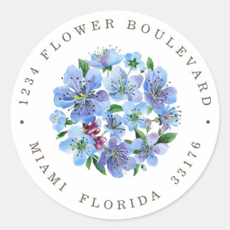 Pegatina Redonda Cherry Blossom Bouquet Botanical Return address Cl