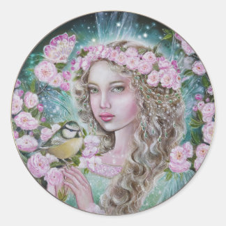 Pegatina Redonda Cherry blossom fairy sticker