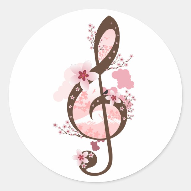 Pegatina Redonda Cherry Blossom Music (Anverso)