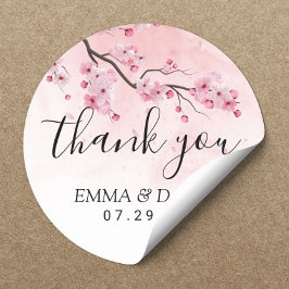 Pegatina Redonda Cherry Blossom Pink Floral Boda Gracias