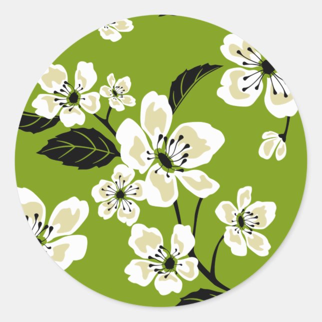 PEGATINA REDONDA CHERRY BLOSSOM - SAKURA (MATCHA GREEN) (Anverso)
