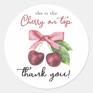 Pegatina Redonda Cherry bow baby shower - Gracias