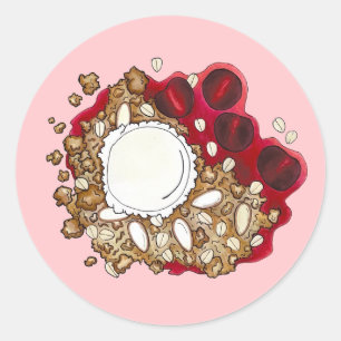 Pegatina Redonda Cherry Crumble Cobbler postre Helado Crema de comi