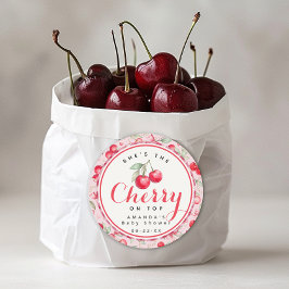 Pegatina Redonda Cherry en la cima Coquette Baby Shower Favorito Pe