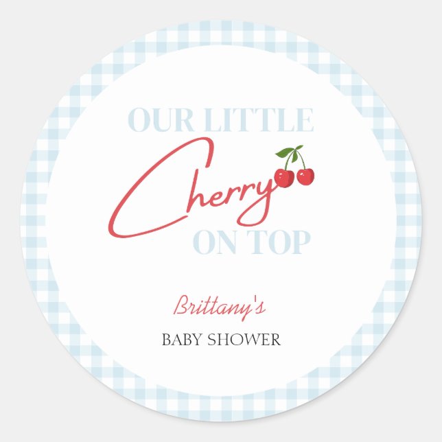 Pegatina Redonda Cherry en Top Tartan Plaid Baby Shower (Anverso)