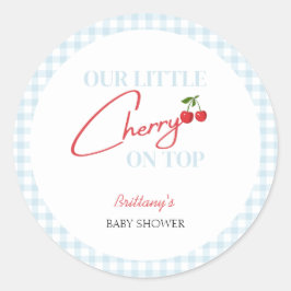 Pegatina Redonda Cherry en Top Tartan Plaid Baby Shower