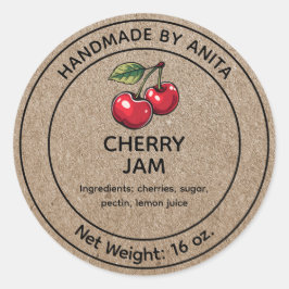 Pegatina Redonda Cherry Jam Jelly Jar Label Kraft Paper Style