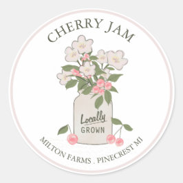 Pegatina Redonda Cherry Jam Mason Jar Jelly