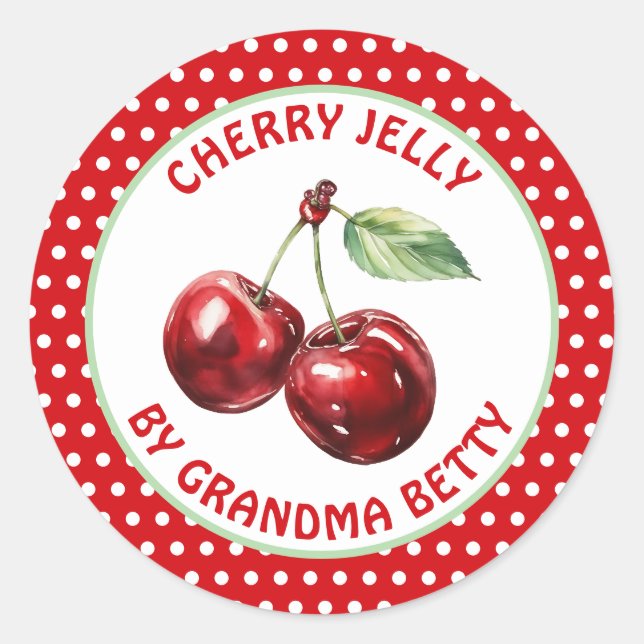 Pegatina Redonda Cherry Jelly hecho a mano personalizado (Anverso)