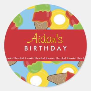 Pegatina Redonda Cherry & Lime Ice Cream Birday Party Pegatinas