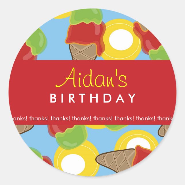 Pegatina Redonda Cherry & Lime Ice Cream Birday Party Pegatinas (Anverso)