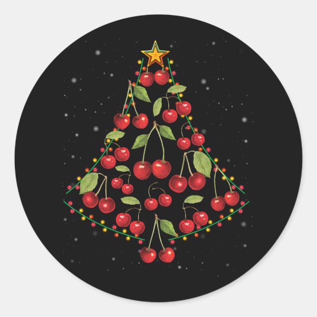 Pegatina Redonda Cherry Lover Árbol de Navidad enciende Santa Hat C (Anverso)