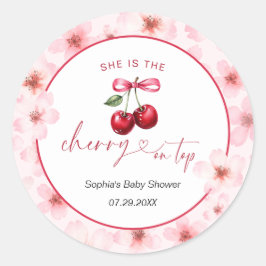 Pegatina Redonda Cherry On Top Baby Shower Cherry Blossom