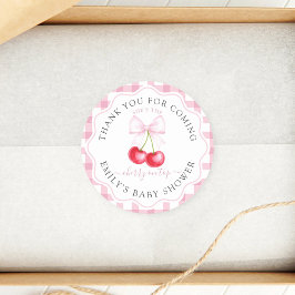 Pegatina Redonda Cherry On Top Bow Baby Shower Gracias Por Venir