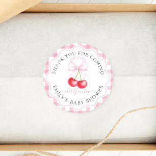 Pegatina Redonda Cherry On Top Bow Baby Shower Gracias Por Venir