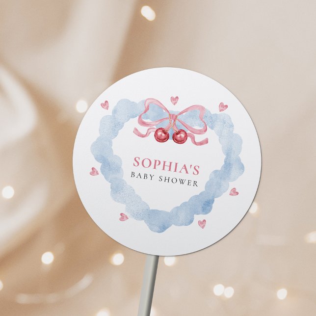 Pegatina Redonda Cherry On Top Coquette Baby Girl Shower (Subido por el creador)