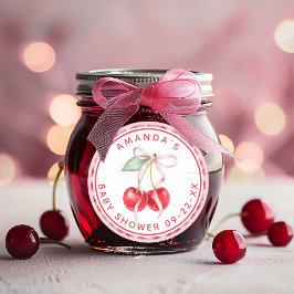 Pegatina Redonda Cherry on Top Coquette Baby Shower