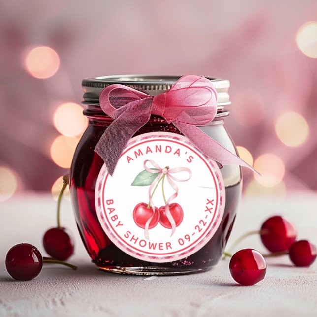 Pegatina Redonda Cherry on Top Coquette Baby Shower (Favor Sticker)