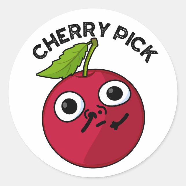 Pegatina Redonda Cherry Pick Funny Fruit Pun (Anverso)