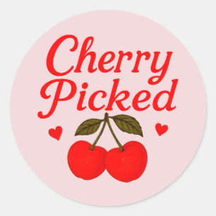 Pegatina Redonda Cherry Picked Hearts Romántico Cottagecore 