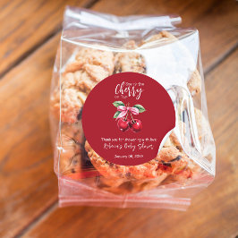 Pegatina Redonda Cherry rojo en la cima Coquette Bow rosa Baby Show