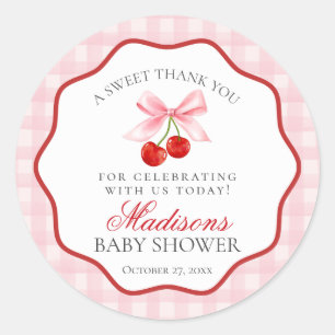 Pegatina Redonda Cherry Sweet Pink Coquette Bow Baby Shower Circle