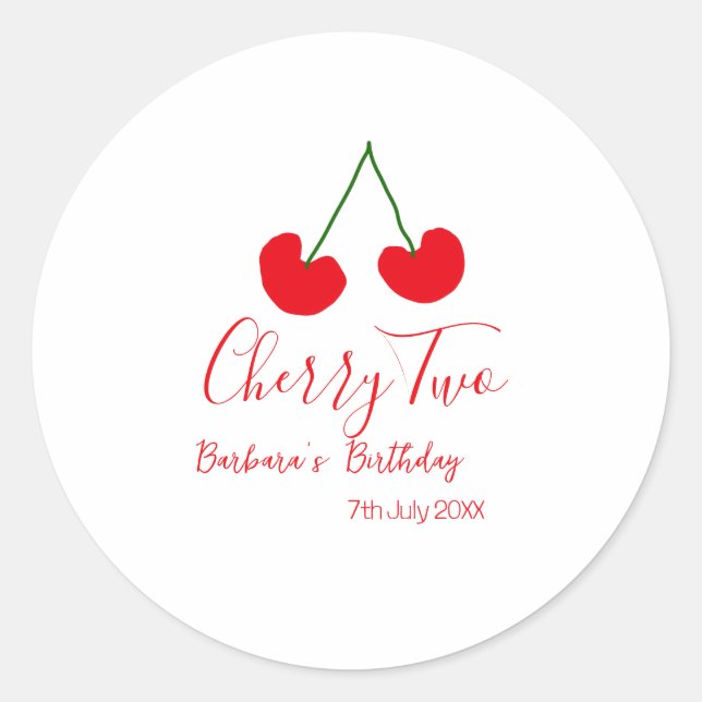 Pegatina Redonda Cherry two 2nd birthday red cherry kids simple  (Anverso)
