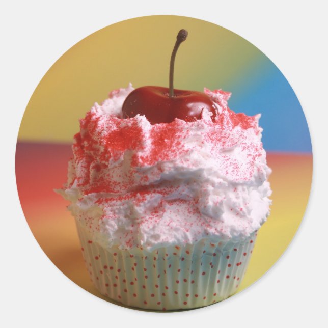 Pegatina Redonda Cherry Vanilla Cupcake (Anverso)