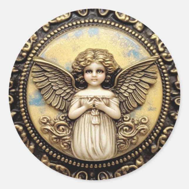 Pegatina Redonda Cherub Angel Praying (Anverso)