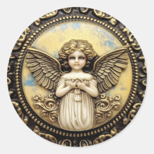 Pegatina Redonda Cherub Angel Praying