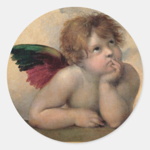 Pegatina Redonda Cherub de Sistine Madonna por Raphael