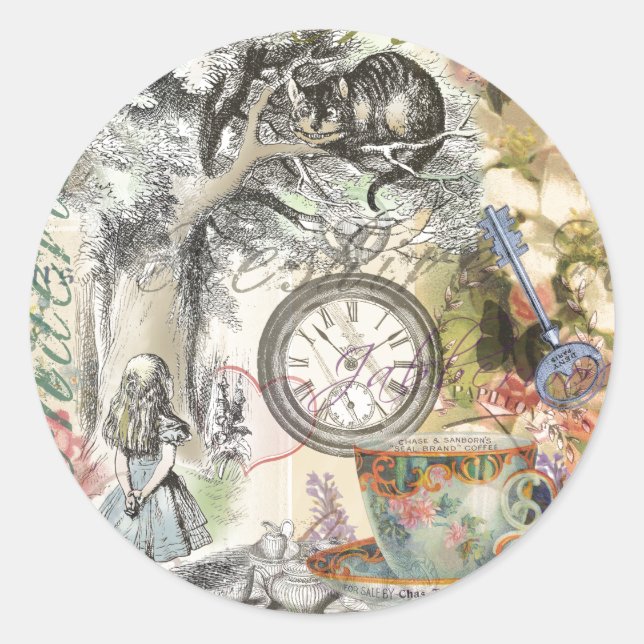 Pegatina Redonda Cheshire Cat Alice Wonderland Classic (Anverso)