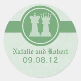Pegatina Redonda Chess King and Queen Wedding Stickers, Green