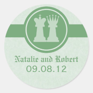 Pegatina Redonda Chess King and Queen Wedding Stickers, Green