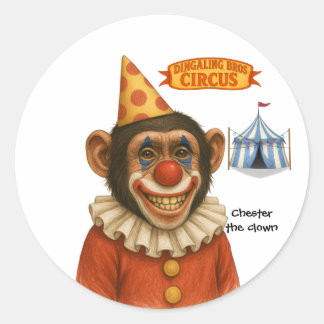 Pegatina Redonda Chester el payaso chimpancé