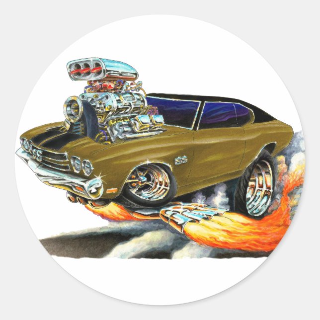 Pegatina Redonda Chevelle Brown Car 1970 (Anverso)