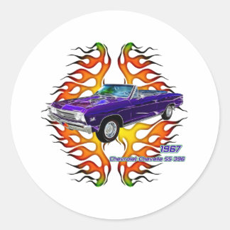 Pegatina Redonda Chevelle de Chevy 1967, por Fractal Tees(TM)