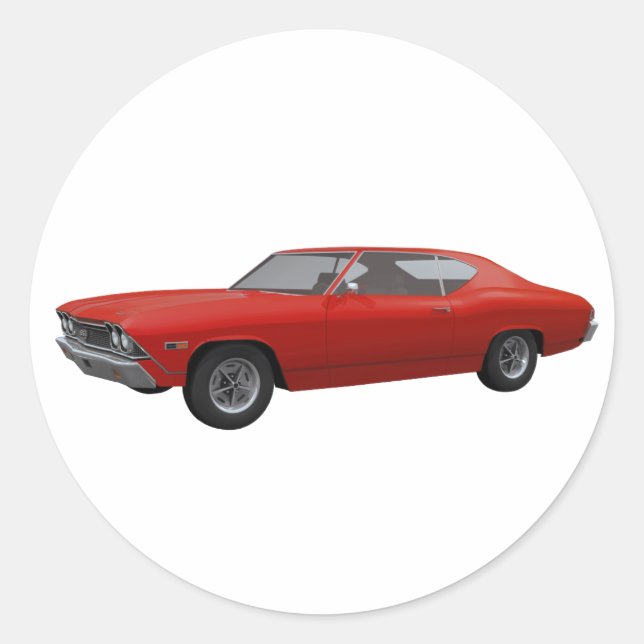 Pegatina Redonda Chevelle SS de 1968: Fin rojo (Anverso)