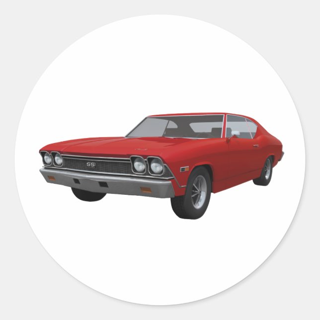Pegatina Redonda Chevelle SS de 1968: Fin rojo (Anverso)