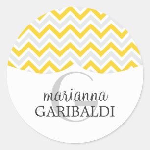 Pegatina Redonda Chevron amarillo y moderno personalizado