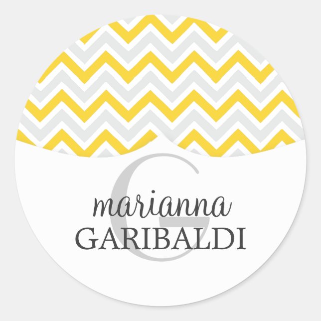 Pegatina Redonda Chevron amarillo y moderno personalizado (Anverso)