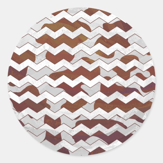 Pegatina Redonda Chevron Cow Brown and White Print (Anverso)